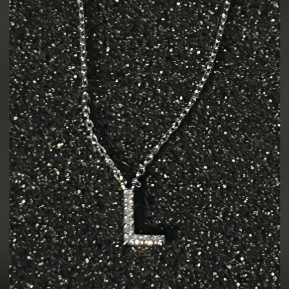 Initial L 14K White Gold Plated Cubic Zirconia Necklace - Picture 3 of 5